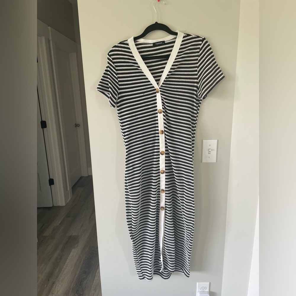 Black and White Striped Midi Dress